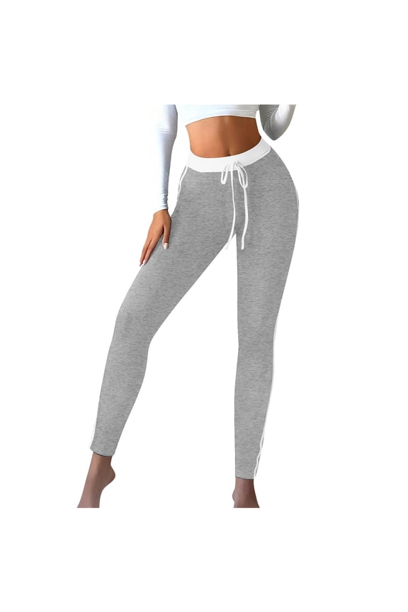 Women's Active Long Leggings, Striped Atheletic 4 Way Stretch Drawstring Elastic Waist Skinny Yoga Pants, White,2XL
