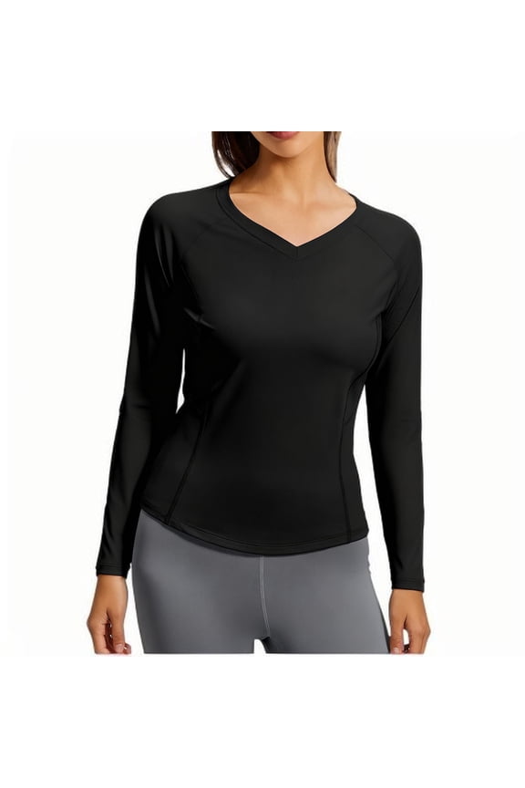 Women's Active Undershirt, Sports Fitness Yoga Suit Top, Moist Wicking Quick Dry Atheletic V Neck Sweatshirt, S-2XL