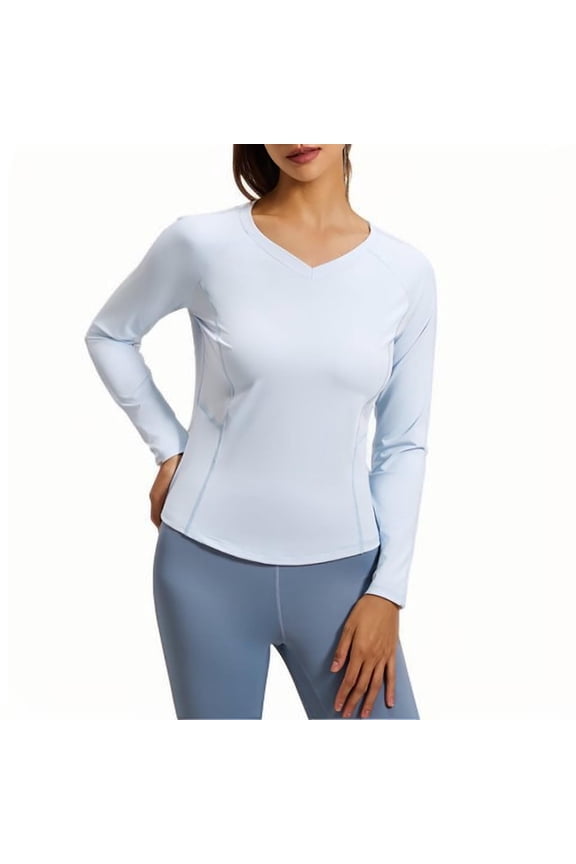 Women's Active Undershirt, Sports Fitness Yoga Suit Top, Moist Wicking Quick Dry Atheletic V Neck Sweatshirt, S-2XL