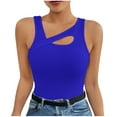 thumbnail image 1 of Felirenzacia Women’s Asymmetrical Cut Out Tank Top, Ribbed Sleeveless Summer Fitted Tee, Casual Stretchy Solid Color Camisole Top,Blue,L, 1 of 5