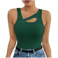 thumbnail image 1 of Felirenzacia Women’s Asymmetrical Cut Out Tank Top, Ribbed Sleeveless Summer Fitted Tee, Casual Stretchy Solid Color Camisole Top,Green,M, 1 of 5