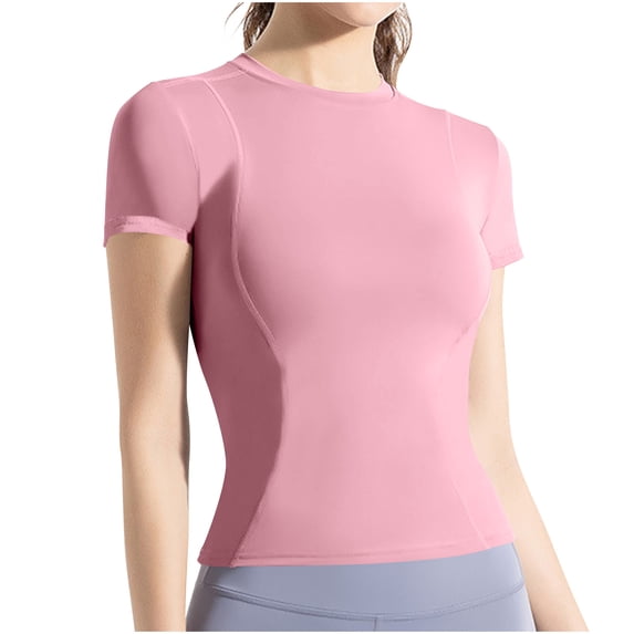 Felirenzacia Women's Athletic Quick Dry Shirt Summer Active Moist Wicking Slim Fitted Top Wear T-Shirt Pink,2XL