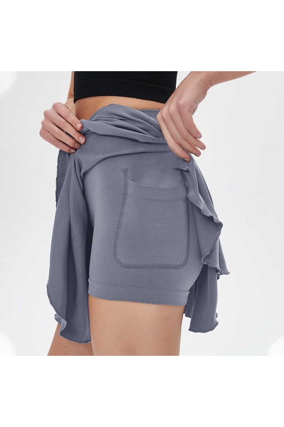 Women's Athletic Skorts with Hidden Pockets Tennis Skirt with Built in Shorts A Line Mini Ribbed Skirts for Yoga Gym Blue,L
