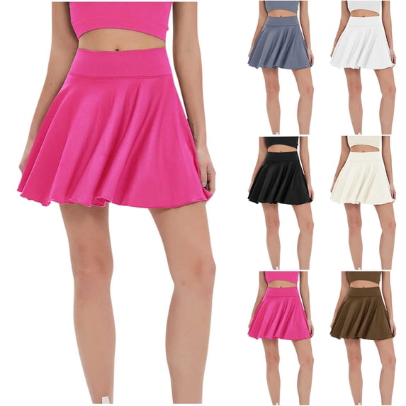 Felirenzacia Women's Athletic Skorts with Hidden Pockets Tennis Skirt with Built in Shorts A Line Mini Ribbed Skirts for Yoga Gym Hot Pink,L