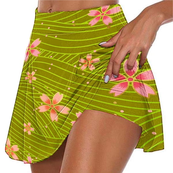 Felirenzacia Women's Athletic Tennis Skorts with Side Pockets Built-in Shorts Golf Active Skirts for Sports Running Gym Training Green,M