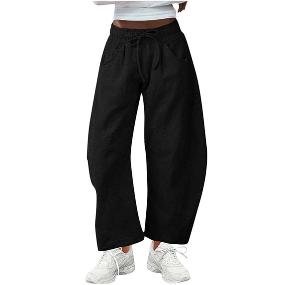 Felirenzacia Women's Barrel Sweatpant, Drawstring Elastic Waisted Wide Leg Pants