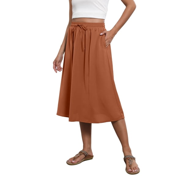 Felirenzacia Women’s Basic Classic Cotton High Waisted Flared Elastic Waist Skirt with Pockets Casual Versatile Stretchy