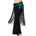 thumbnail image 1 of Felirenzacia Women's Bellydance Long Tassels Skirt, Coin Sequin Waistband with Long Fringe Dance Skirt, Green,Free Size, 1 of 6