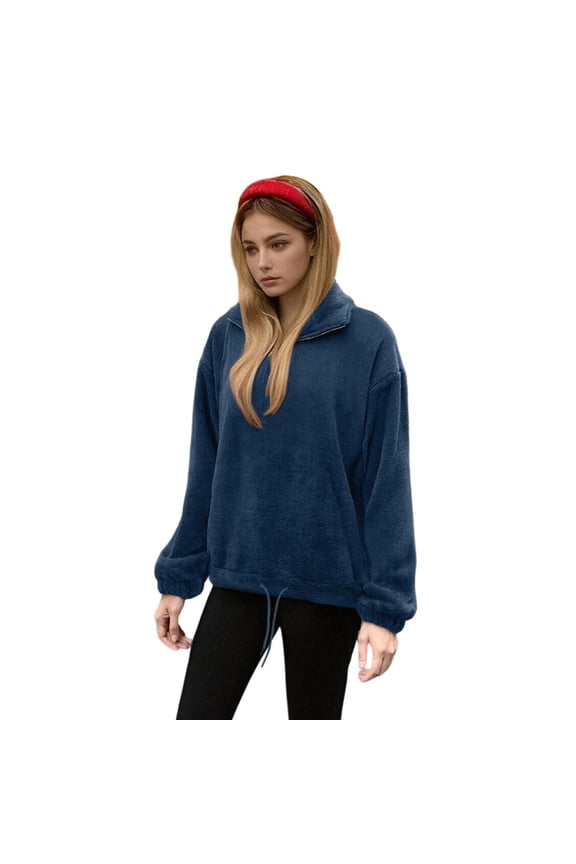 Women's Blush Hoodie, Fuzzy Fleeced Quarter Zip Pullover Sweatshirt wih Drawstring Button Closure, S-2XL