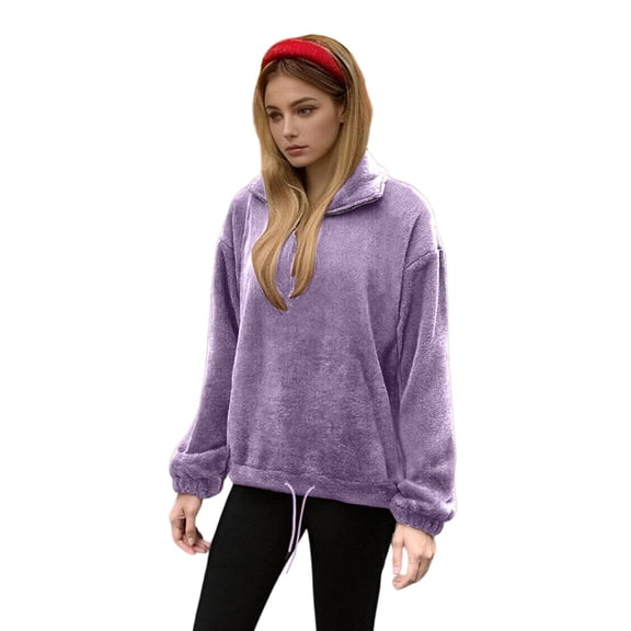 Felirenzacia Women's Blush Hoodie, Fuzzy Fleeced Quarter Zip Pullover Sweatshirt wih Drawstring Button Closure, S-2XL