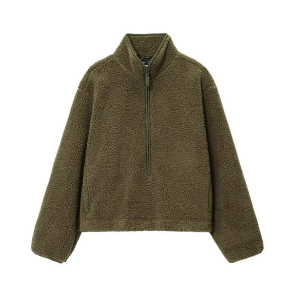 Felirenzacia Women's Brushed Fleece Pullover Tops, Half Zip Lapel Collar Long Sleeve Sherpa Fleeced Fuzzy Hoodie Shirts