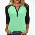 thumbnail image 1 of Felirenzacia Women's Button Down Raglan Shirt Tunic Top 3/4 Sleeve Color Block Henley Shirt, 1 of 6