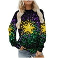 thumbnail image 1 of Felirenzacia Women's Carnival Crewneck Long Sleeve Fleece Pullover Hoodie Top, Purple&Gold Mardi Gras Mask Pattern Sweatshirt for Women, S-3XL, 1 of 6