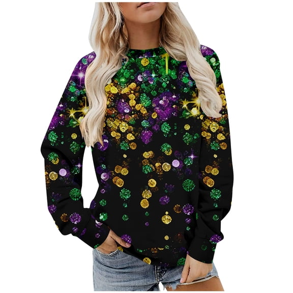Felirenzacia Women's Carnival Shirt, Casual Loose Pullover Hoodie, Warm Fleece Mardi Gras Sweatshirt, Party Tops, S-3XL
