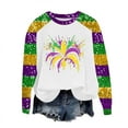 thumbnail image 1 of Felirenzacia Women's Carnival Sweatshirt, Mardi Gras Crewneck Long Sleeve Party Raglan Pullover Tops, Classic Purple Yellow Green, S-5XL, 1 of 6