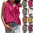 thumbnail image 1 of Felirenzacia Women's Casual Round Neck Solid Color Sequin Loose Sleeveless Tube Tank Top, Hot Pink,S, 1 of 9