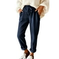 thumbnail image 1 of Felirenzacia Women's Casual Solid Corduroy Straight Leg Pants With Pockets, Navy,L, 1 of 7