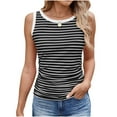 thumbnail image 1 of Felirenzacia Women's Casual Striped Ribbed Tank, Long Round Neck Zebra Stripe Cami Top,Black,S, 1 of 8