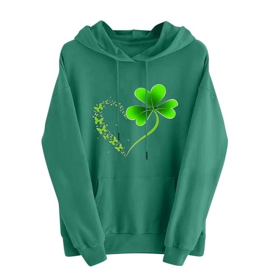 Felirenzacia Women’s Clover Hoodie St. Patrick Theme Soft Long Sleeve Casual Fashion Sweatshirt Top, Green,L