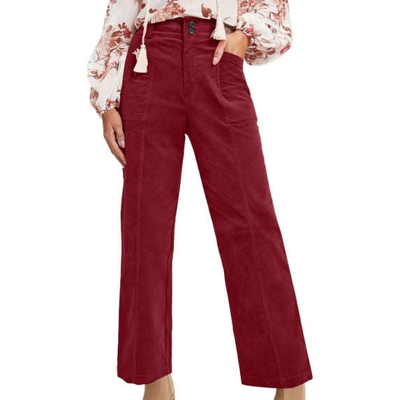 Felirenzacia Women's Corduroy Straight Leg Pants Loose Harem Pant Cotton Wide Leg Trousers with Pockets