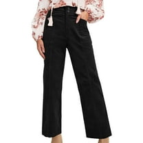 Felirenzacia Women's Corduroy Straight Leg Pants Loose Harem Pant Cotton Wide Leg Trousers with Pockets