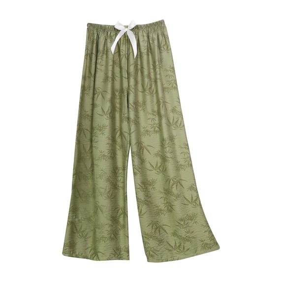 Felirenzacia Women's Cotton Pajama Pants Loose Wide Straight Leg Flowy Comfy Lounge Pants Sleep Pjs Bottom Green,Free Size