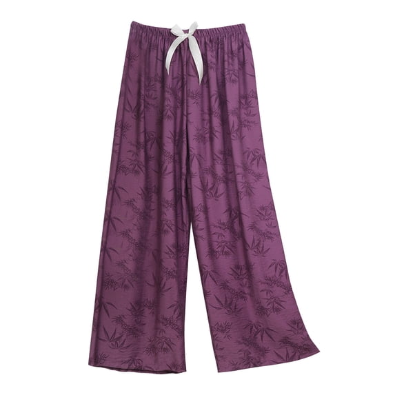 Felirenzacia Women's Cotton Pajama Pants Loose Wide Straight Leg Flowy Comfy Lounge Pants Sleep Pjs Bottom Purple,Free Size