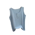 thumbnail image 1 of Felirenzacia Women's Cotton Unhemmed Button Front Tank, Wide Strap Round Neck Comfy Seamless Tank,Light Blue,Free Size, 1 of 5