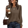 thumbnail image 1 of Felirenzacia Women’s Crew Neck Long Sleeve Dress Shirts Loose Fit Casual Tops, Tunic Pullover Fashion Fall Workwear,Coffee,XL, 1 of 6