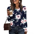 thumbnail image 1 of Felirenzacia Women’s Crew Neck Long Sleeve Dress Shirts Loose Fit Casual Tops, Tunic Pullover Fashion Fall Workwear,Navy,M, 1 of 6