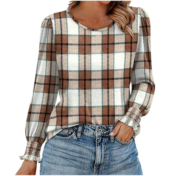 Felirenzacia Women’s Crew Neck Long Sleeve Shirts Loose Fit Casual Tops, Button Down Tunic Blouses, Fashion Fall Clothing