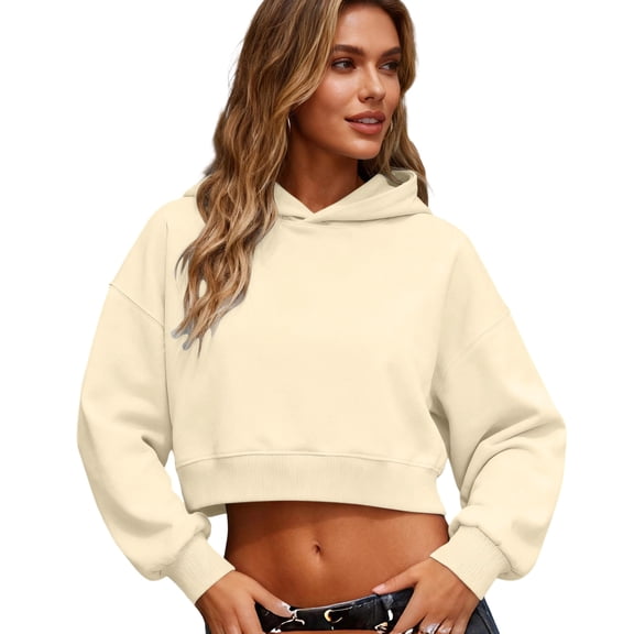 Felirenzacia Women's Cropped Hoodie, No Boundaries 350g Hooded Sweatshirt, Elastic Waistband Cuffed Pullover Tops, S-3XL