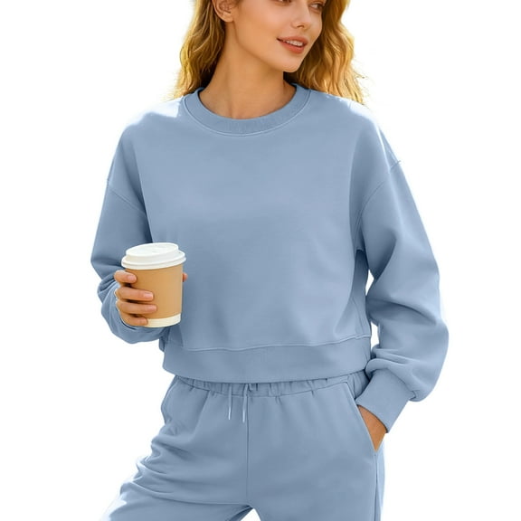 Felirenzacia Women's Cropped Hoodie, Elastic Waistband Cuffed Pullover Tops, Crewneck Long Sleeve Sweatshirt, 350g, S-3XL