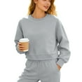 thumbnail image 1 of Felirenzacia Women's Cropped Hoodie, Elastic Waistband Cuffed Pullover Tops, Crewneck Long Sleeve Sweatshirt, 350g, S-3XL, 1 of 7