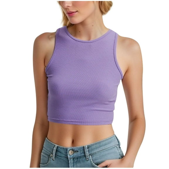 Felirenzacia Women's Cropped Tank Tops, No Boundaries Athletic Sleeveless Short Stretchy Ribbed Knit Camisole, S,M,L ,Purple,L