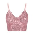 thumbnail image 1 of Felirenzacia Women's Cropped V Neck Spaghetti Strap Sequin Tank Top, Sexy Open Back Top, Pink,L (8), 1 of 6