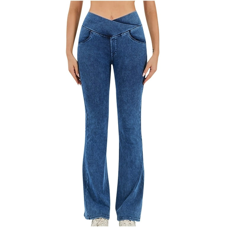 Felirenzacia Women's Crossover High Waisted Bootcut Flare Jeans