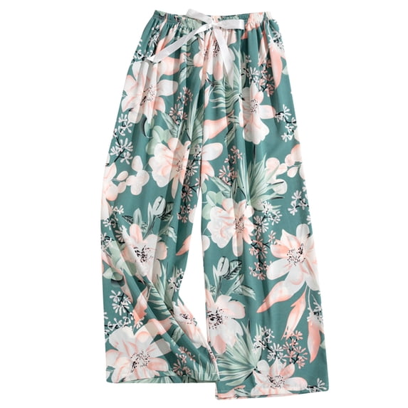 Felirenzacia Women's Cyan Floral Pajama Pants Loose Wide Leg Pj Bottoms Comfy Lounge Wear Blue,Free Size