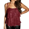 thumbnail image 1 of Felirenzacia Women's Double Layered Ruffle Spaghetti Strap Tank Top, Shimmer Sequin Sparkly Dressy Sleeveless Blouse, Wine,S, 1 of 8