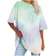 thumbnail image 1 of Felirenzacia Women's Dressy Shirts V Neck T Shirt Plus Size Summer Short Sleeves Tie Dyed Tee Boxy Pullover Top for Big and Tall Green,M, 1 of 4