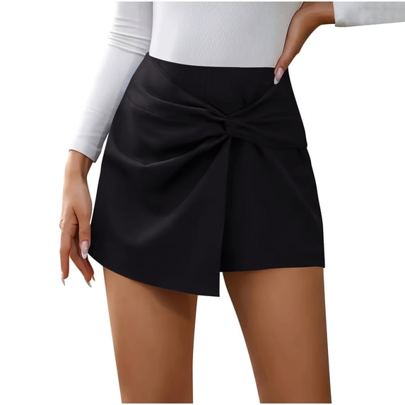Felirenzacia Women's Elegant Knot Side High Waisted Wrap Skort Twisted Mini Skirt Shorts,Black,M
