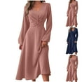 thumbnail image 1 of Felirenzacia Women's Fall Wedding Guest Dress, Elegant Long Sleeve V-Neck A-Line Midi Dress with Fitted Waist, 1 of 7