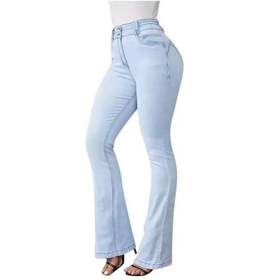 Felirenzacia Women's Flare Jeans, High Waist Stretch Slim Fit Jeggings, Tummy Control Butt Lifting Button Closure Denim Pants