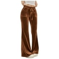 thumbnail image 1 of Felirenzacia Women's Flared Velvet Lounge Pants with Drawstring Waist and Pockets – High Waisted Wide Leg Velour Trousers for Casual,Yoga, 1 of 6