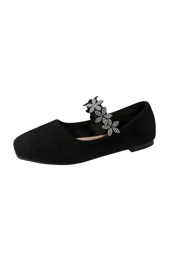 Women’s Flats Shoes, Dress Faux Suede Ballet Flat Shoes, Rhinestone Flower Ankle Strap Square Toe Flats Comfort Office Shoes for Ladies