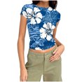thumbnail image 1 of Felirenzacia Women's Floral Graphic Short Sleeves Tee Tops Slim Fitted Summer Hawaiian Crop Tops Blue,M, 1 of 7
