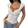 thumbnail image 1 of Felirenzacia Women's Floral Lace Sheer Tank Top Sweetheart Wide Strap Sexy Y2k Summer V Neck Mesh Camisole Crop Tops,White,L, 1 of 7