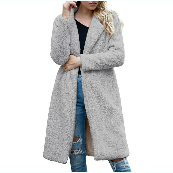 Felirenzacia Women's Fuzzy Fleece Lapel Open Front Long Cardigan Coat Faux Fur Warm Winter Outwear Jackets