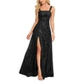 thumbnail image 1 of Felirenzacia Women's Glitter Sparkly Sequin Evening Gowns, Sleeveless Square Neck High Slit Wide Strap Maxi Long Dress for Party, Black,S, 1 of 4