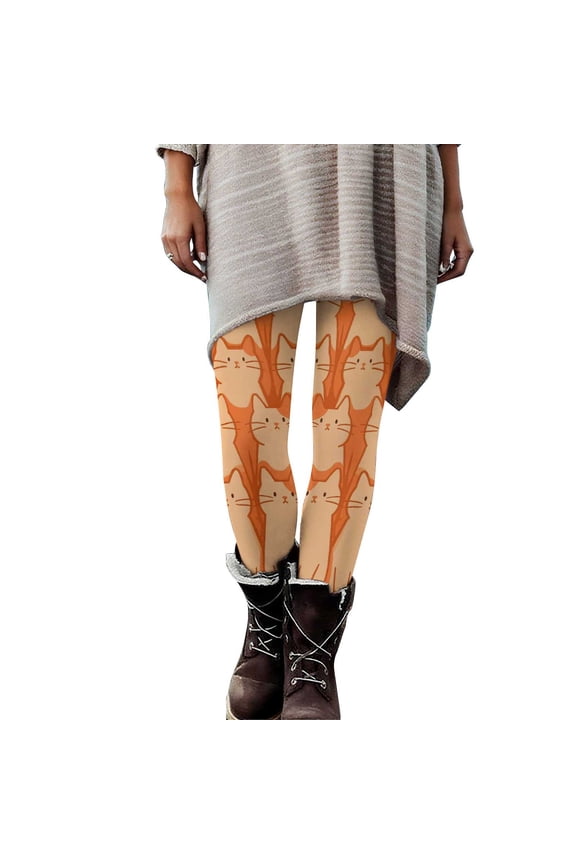 Women's Halloween Leggings Stretchy Cute Kitty Printed Legging Tights Hight Waisted Yoga Pants Halloween Cat Pajama Pants
